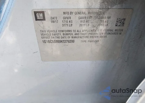 2017 Chevrolet Cruze Ls Auto from USA, damaged, VIN 1G1BC5SM8H7279299